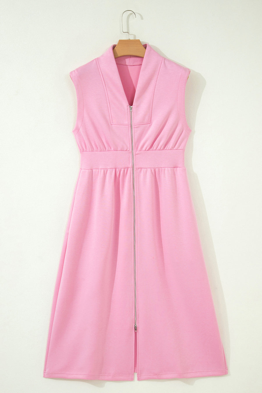 Sleeveless Double Zip High Waist Shift Midi Dress Women UK — front detail | Fashionfitz UK