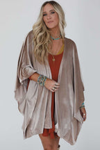 Lightweight smoke grey kimono jacket in soft synthetic velvet