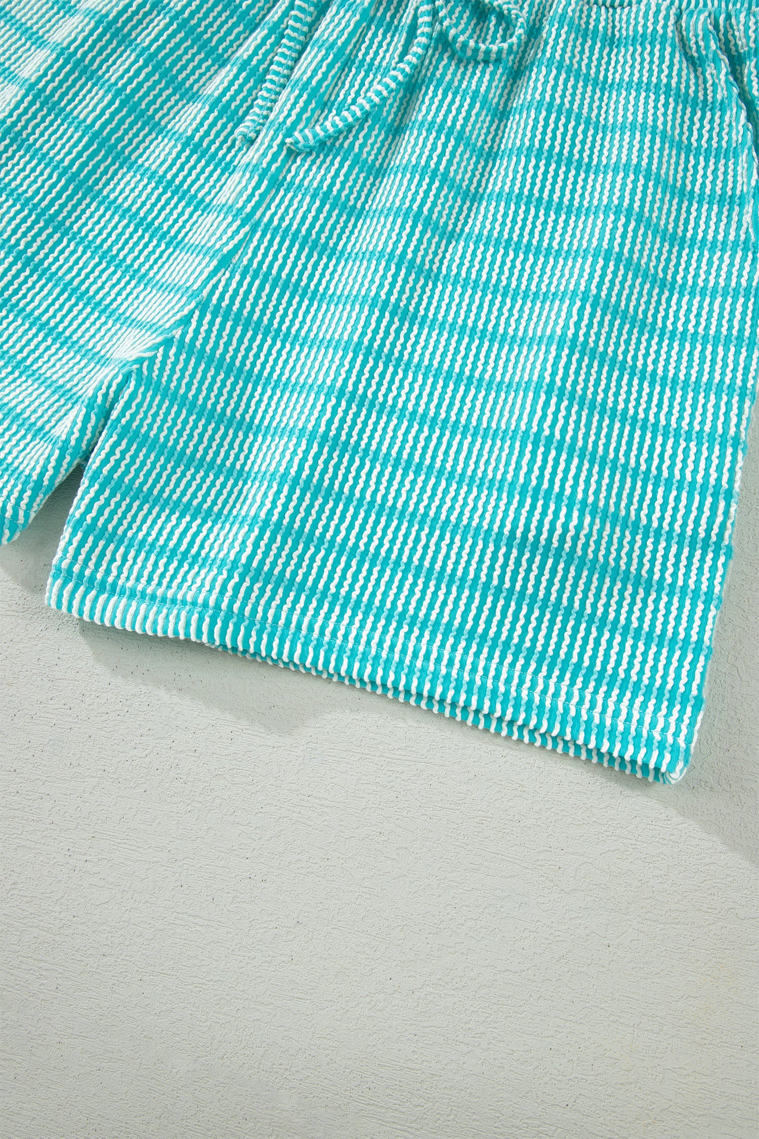 Stripe Raised Rib Loose Tee & Drawstring Elastic Waist Shorts Set
