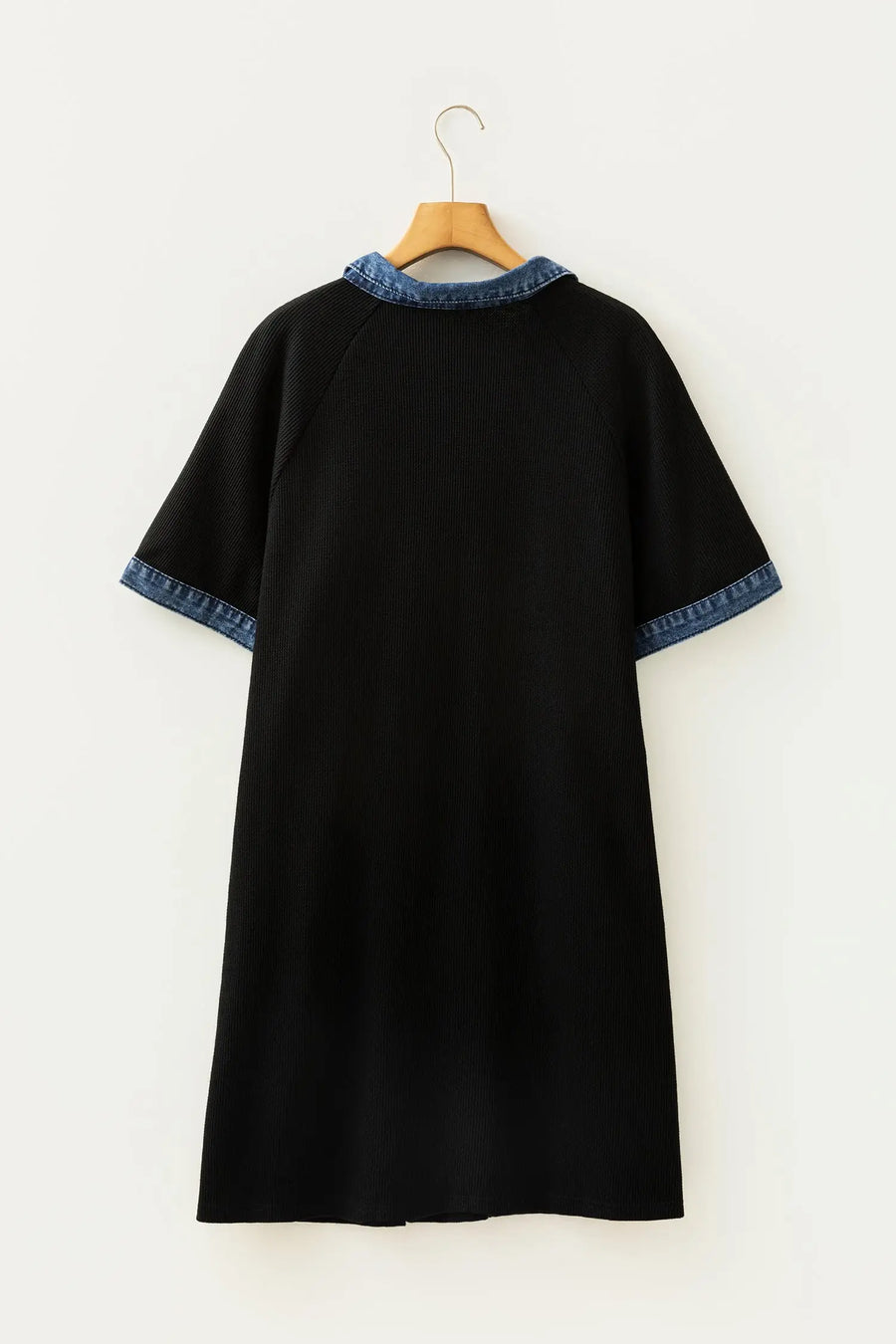 Colourblock Denim Collar Short Sleeve Plus Size Dress — back view | Fashionfitz UK