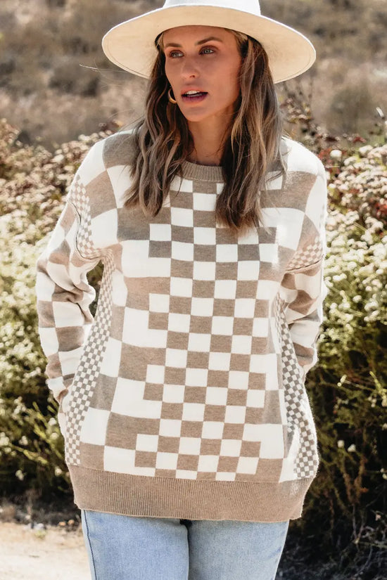 Smoky plaid soft knit jumper sweaters