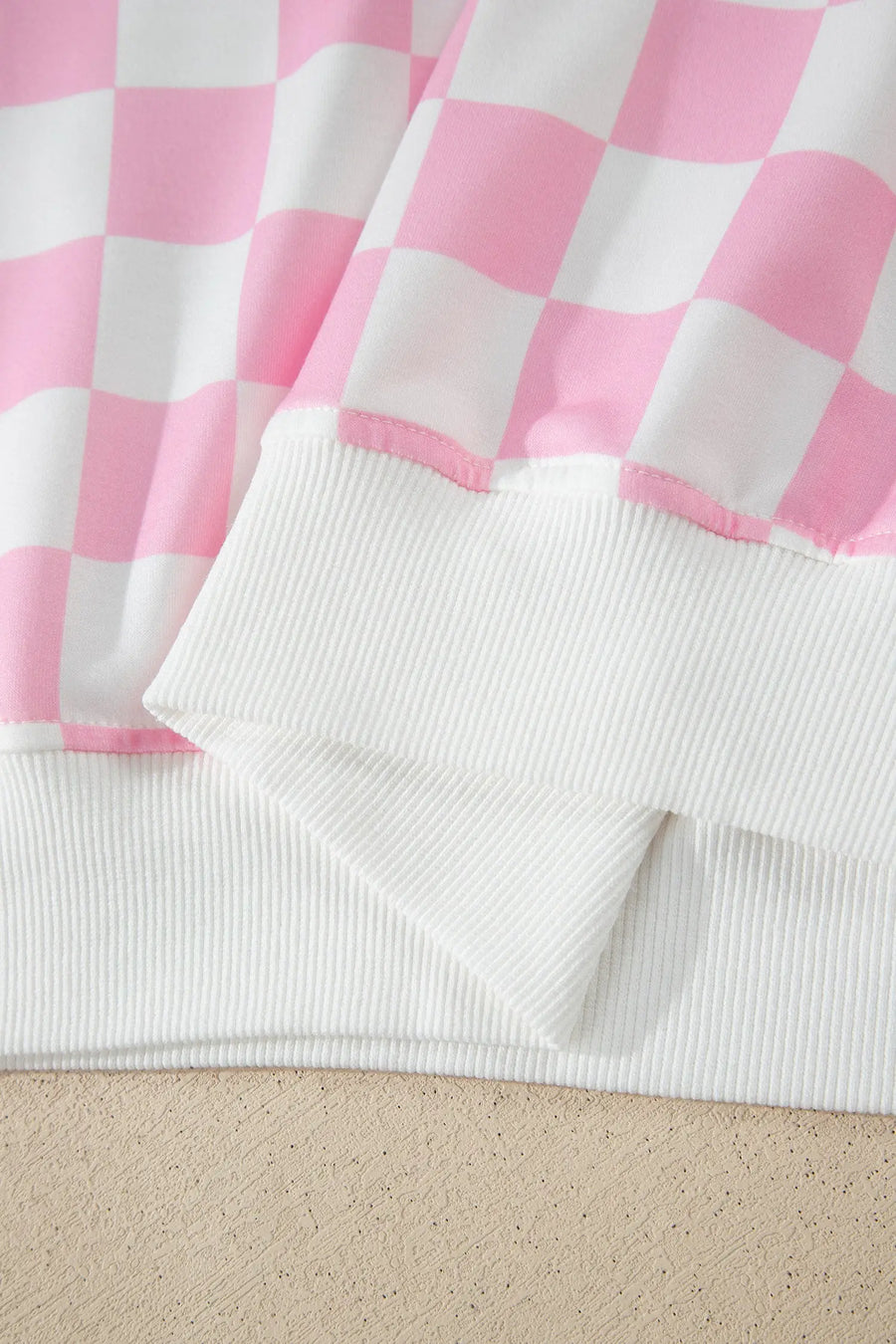 Checkered colour block trim mock neck short set outfit sets