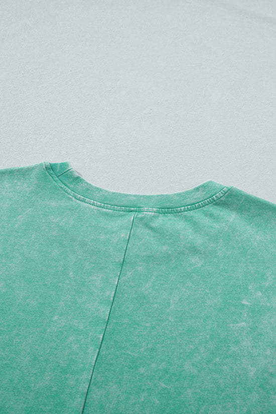 Mineral Washed Oversized Cotton Tee Drop Shoulder Round Neck Tunic Length