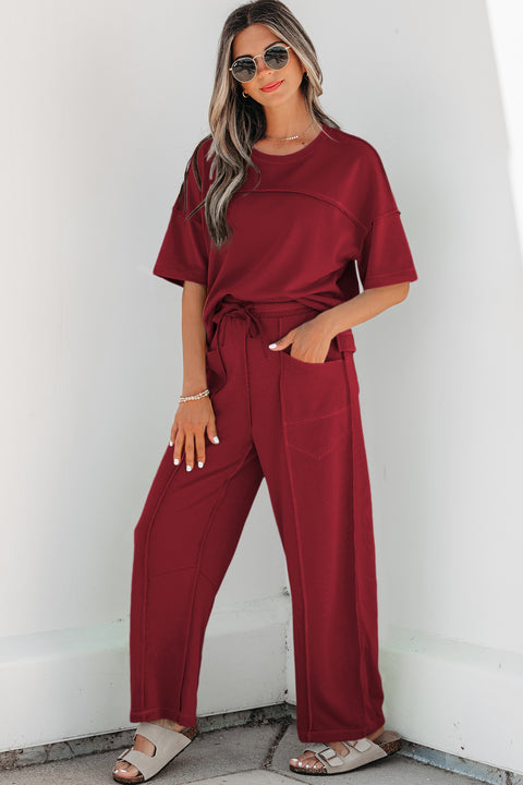 Drop Shoulder Boxy Tee &amp; Barrel Pants Set Women UK