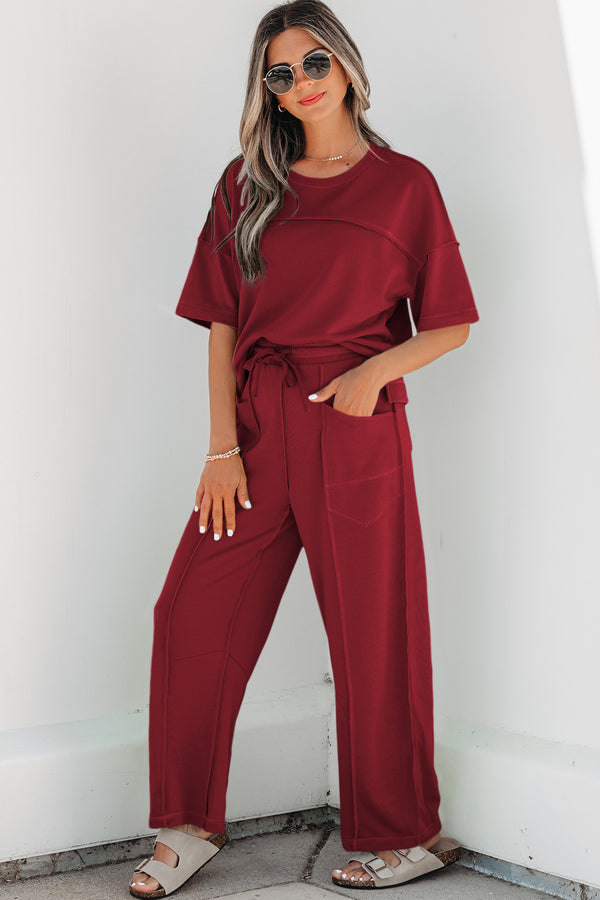 Drop Shoulder Boxy Tee &amp; Barrel Pants Set Women UK