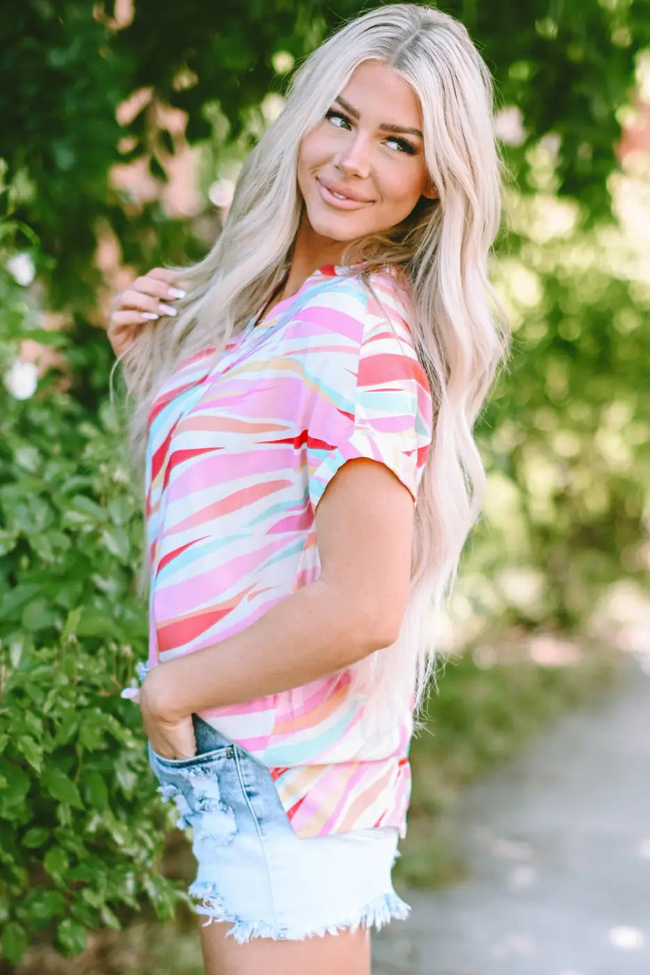 Abstract high low short sleeve blouse | fashionfitz
