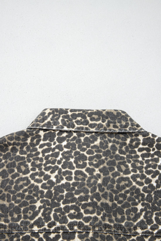 Gray Leopard Short Sleeve Denim Shirt