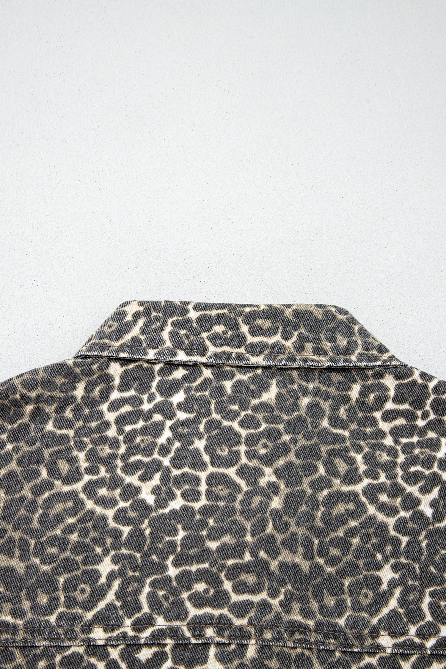 Gray Leopard Short Sleeve Denim Shirt