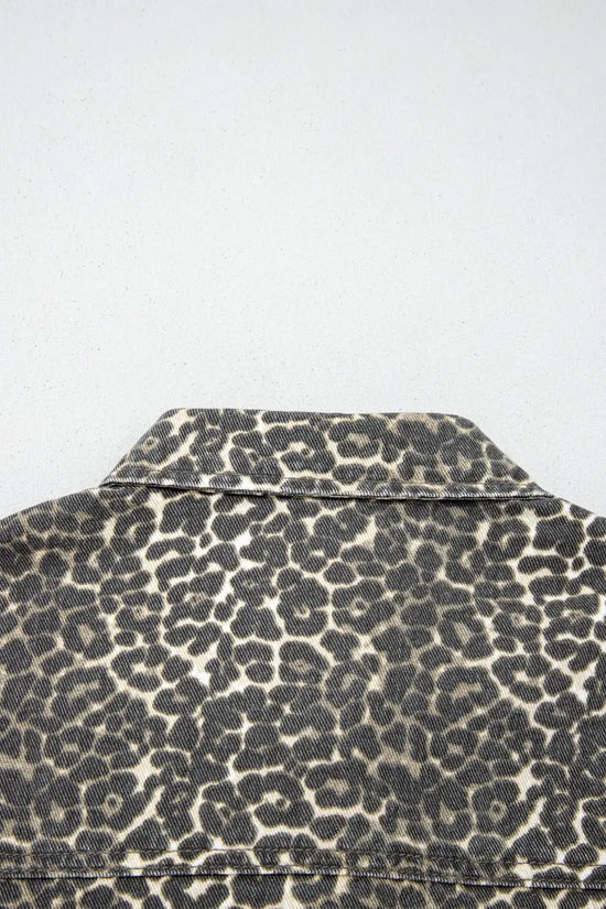 Gray Leopard Short Sleeve Denim Shirt