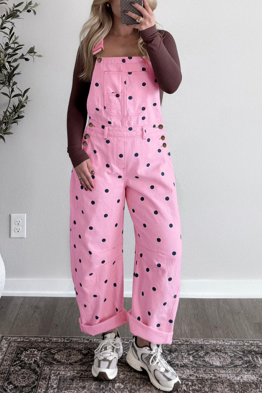 Polka Dot Denim Barrel Overalls Jumpsuit Women UK