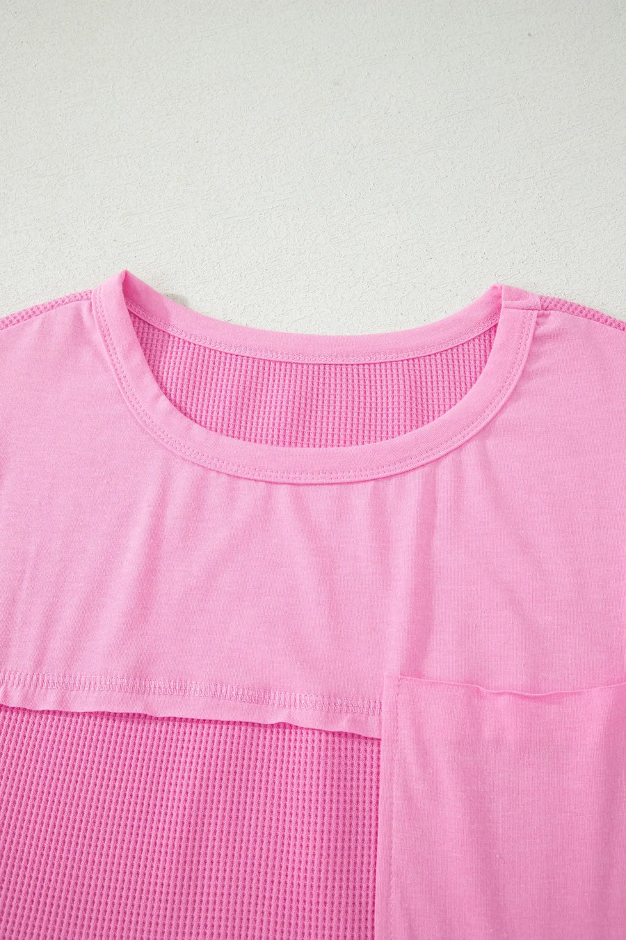 Waffle patchwork sleeveless top raw seam chest pocket round neck casual tank tops