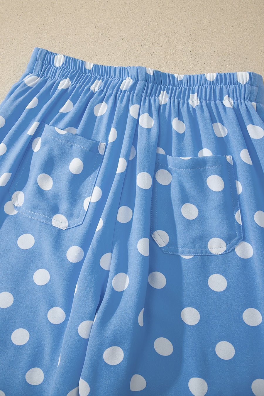 Polka Dot Patched Pocket Elastic Waist Straight Leg Pants