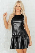 Ladies Black Faux Leather Mini Dress