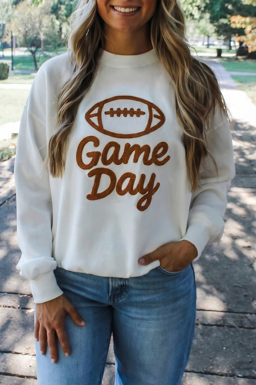 Game Day Rugby Pattern Crewneck Sweatshirt
