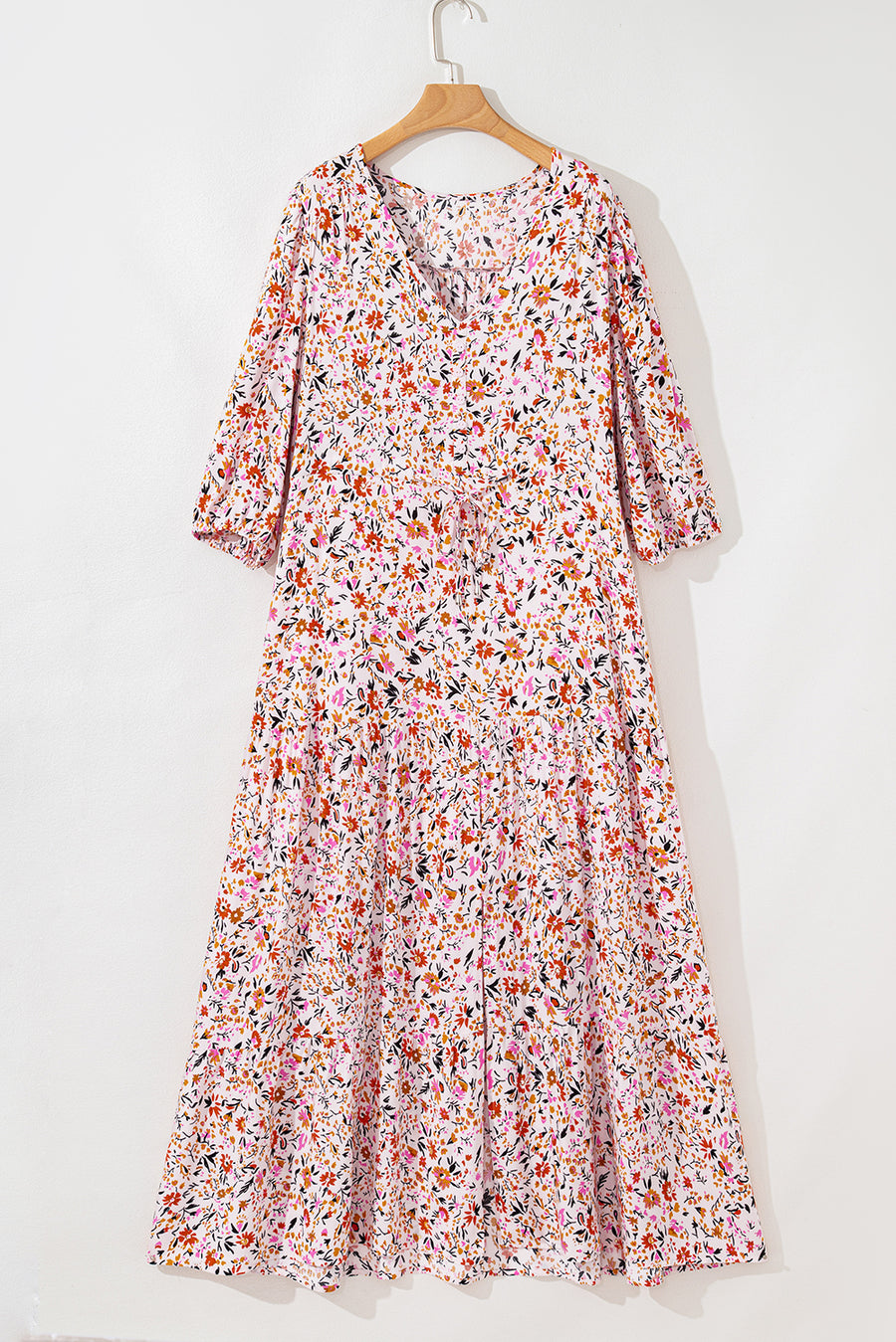 Red Boho Half Sleeve Floral V Neck Maxi Dress Women UK