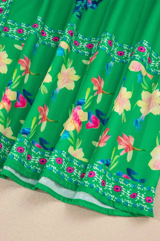 Green Floral Midi Dress - Knotted Straps