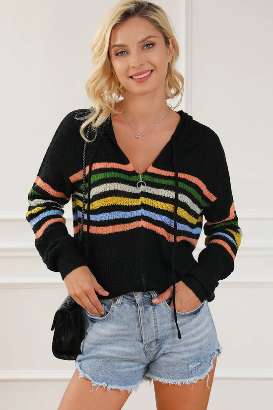 Striped zip up hooded sweater sweaters