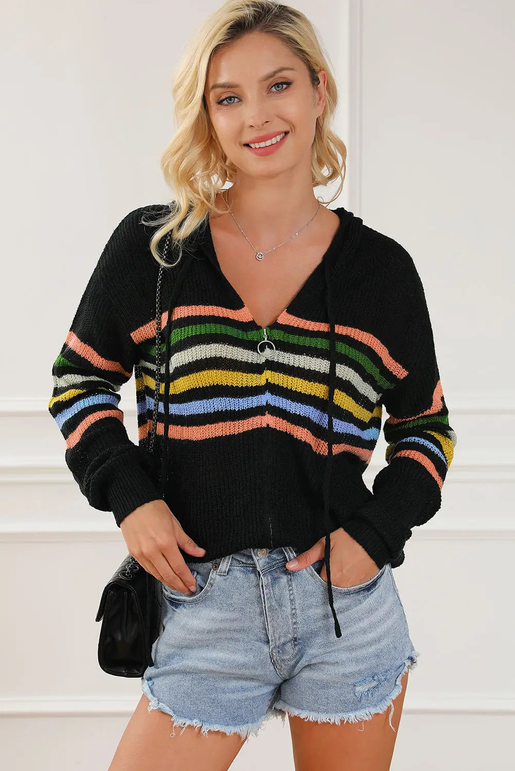 Striped zip up hooded sweater sweaters