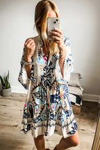 Tribal Print Bracelet Sleeve Buttoned Mini Dress - Fashionfitz