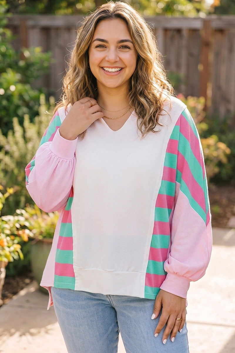 White stripe colorblock shift blouse plus size - back view