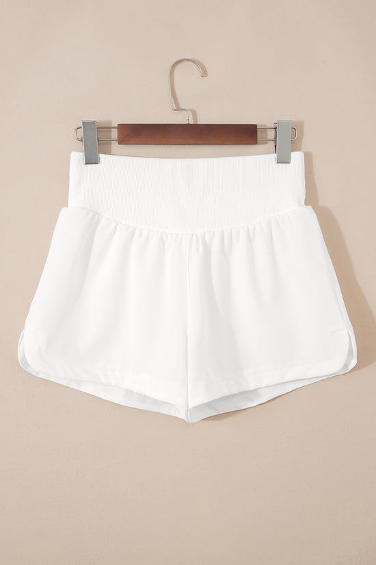 White Ribbed High Waist Athletic Shorts
