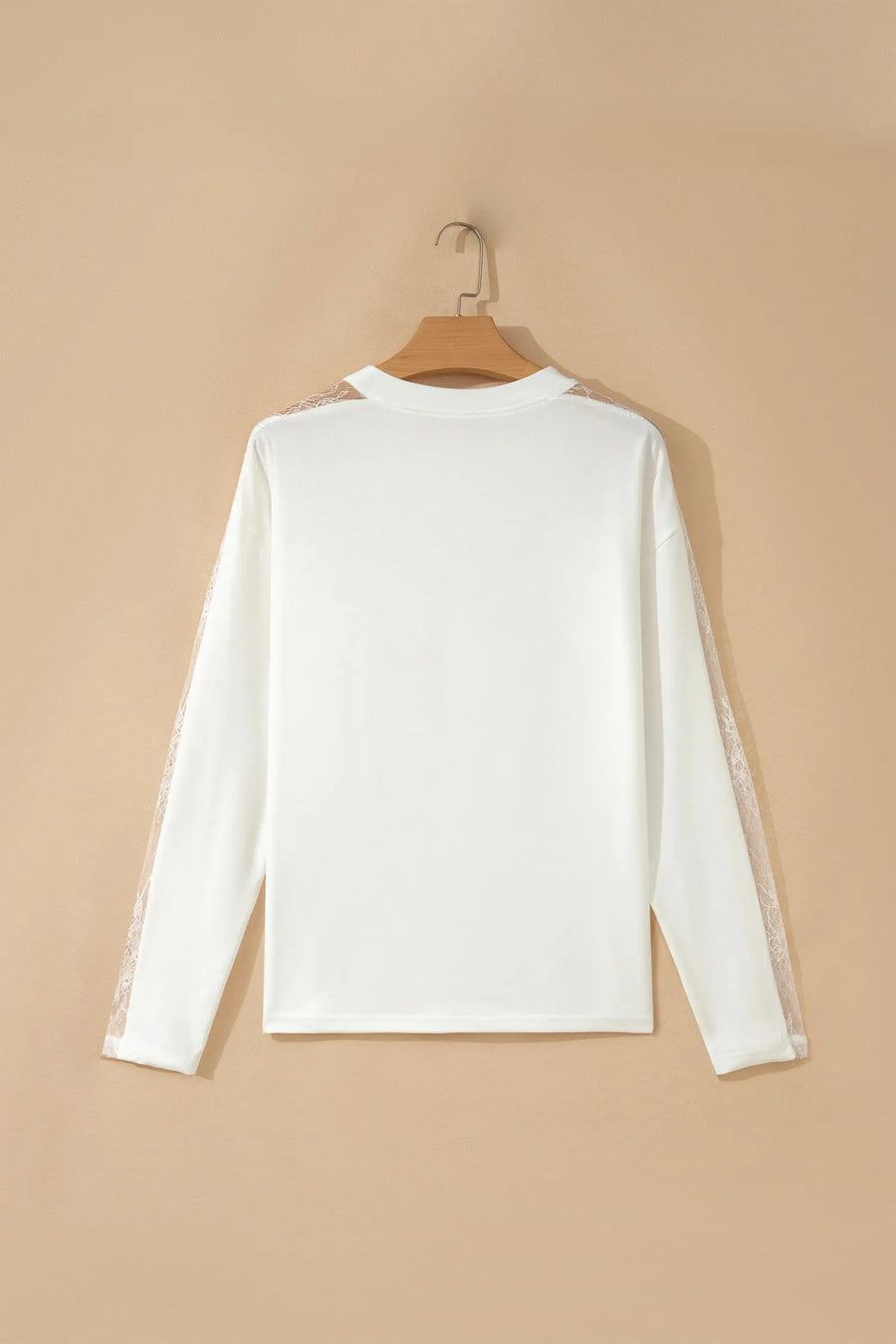 Sheer Lace Splicing Long Sleeve Shift Top Women UK — angled view | Fashionfitz UK