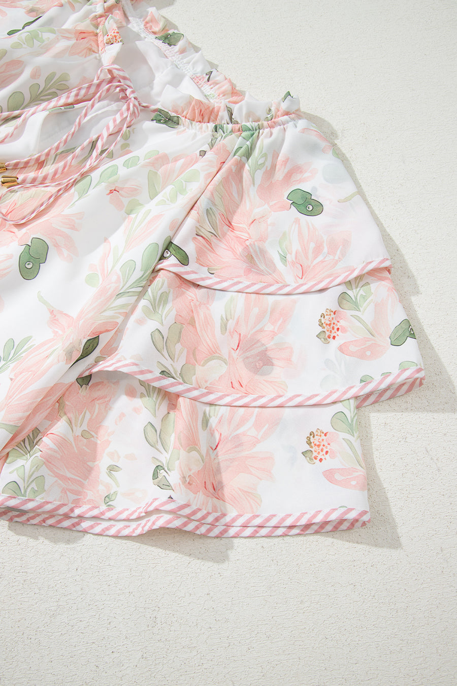 Pink Plus Size Floral Print Striped Detail Short Dress Women UK