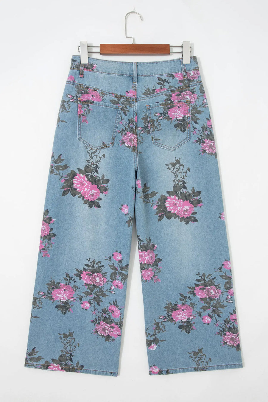 Garden Floral Print Low Rise Bootcut Denim Jeans — fabric texture detail | Fashionfitz UK