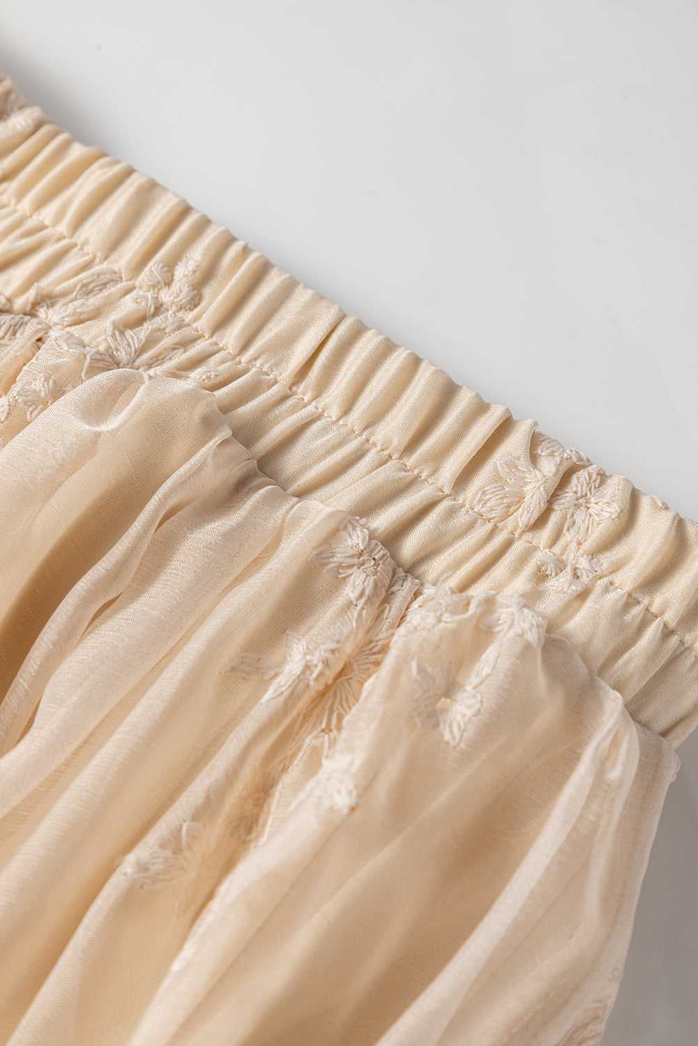 Embroidered Mesh Overlay Flowy Skirt