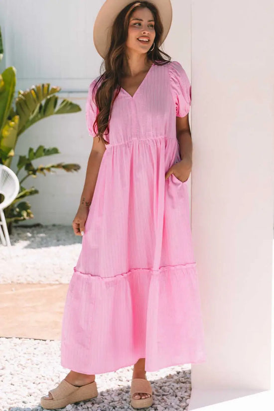 Romantic pink stripe maxi dress dresses