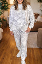 Camouflage print stand neck long sleeve plus size set in grey — front view