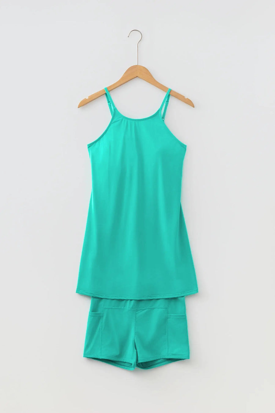 Solid Colour Tunic Tank Dress & Athletic Shorts Set Women UK
