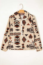 Cosy plush fleece jumper with Aztec pattern and zip neckline