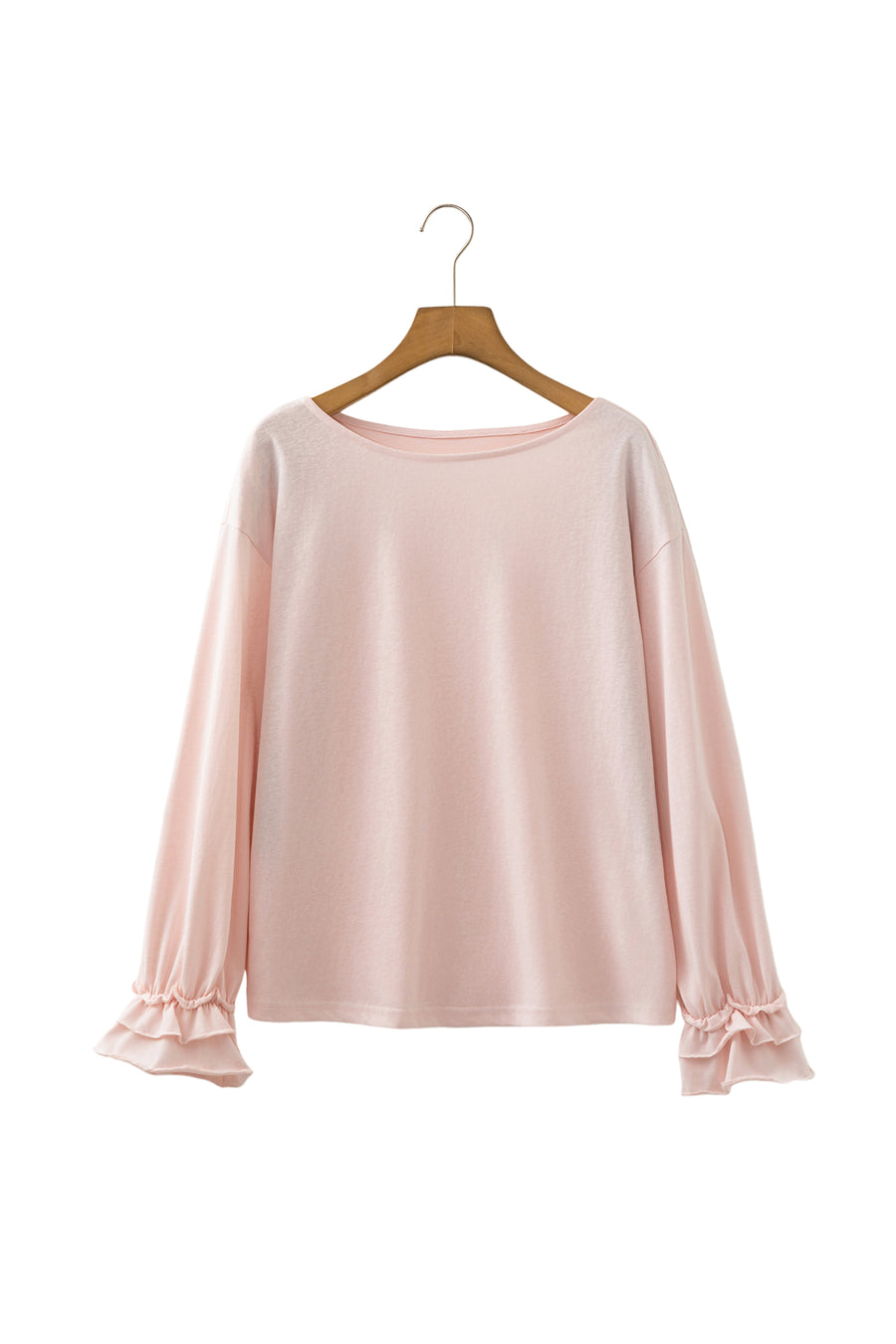 Pink Ruffle Sleeve Long Sleeve Loose Pullover Top Women UK