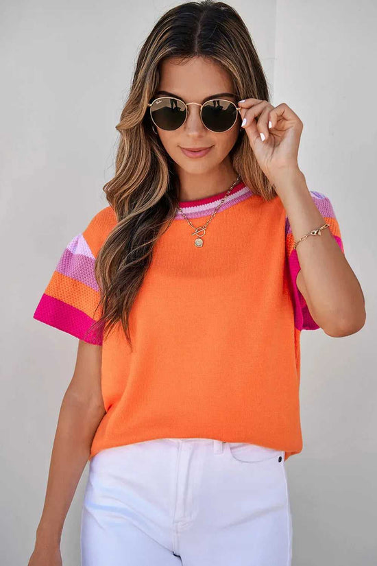 KnitT-Shirt - Turquoise Contrast Flutter Sleeves Sweater - Fashionfitz