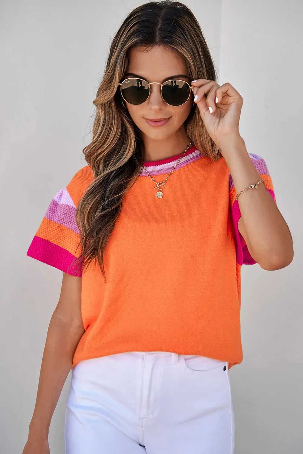 KnitT-Shirt - Turquoise Contrast Flutter Sleeves Sweater - Fashionfitz