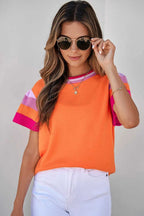 KnitT-Shirt - Turquoise Contrast Flutter Sleeves Sweater - Fashionfitz