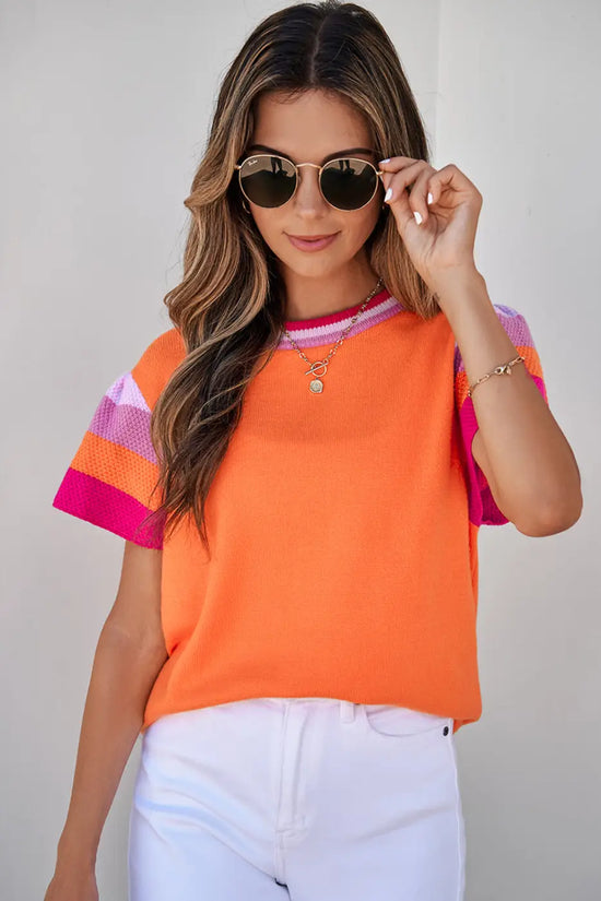KnitT-Shirt - Turquoise Contrast Flutter Sleeves Sweater - Fashionfitz