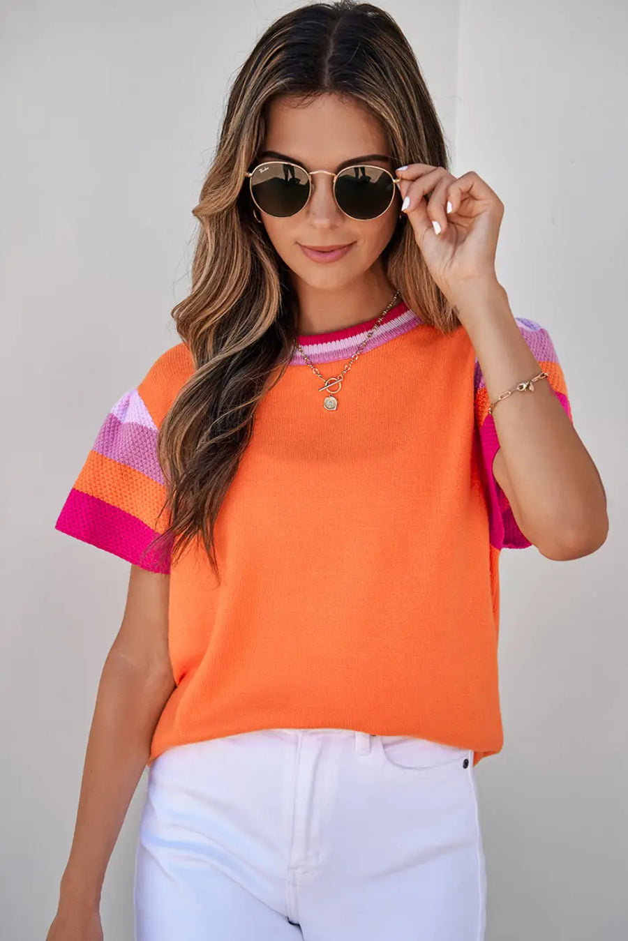 KnitT-Shirt - Turquoise Contrast Flutter Sleeves Sweater - Fashionfitz