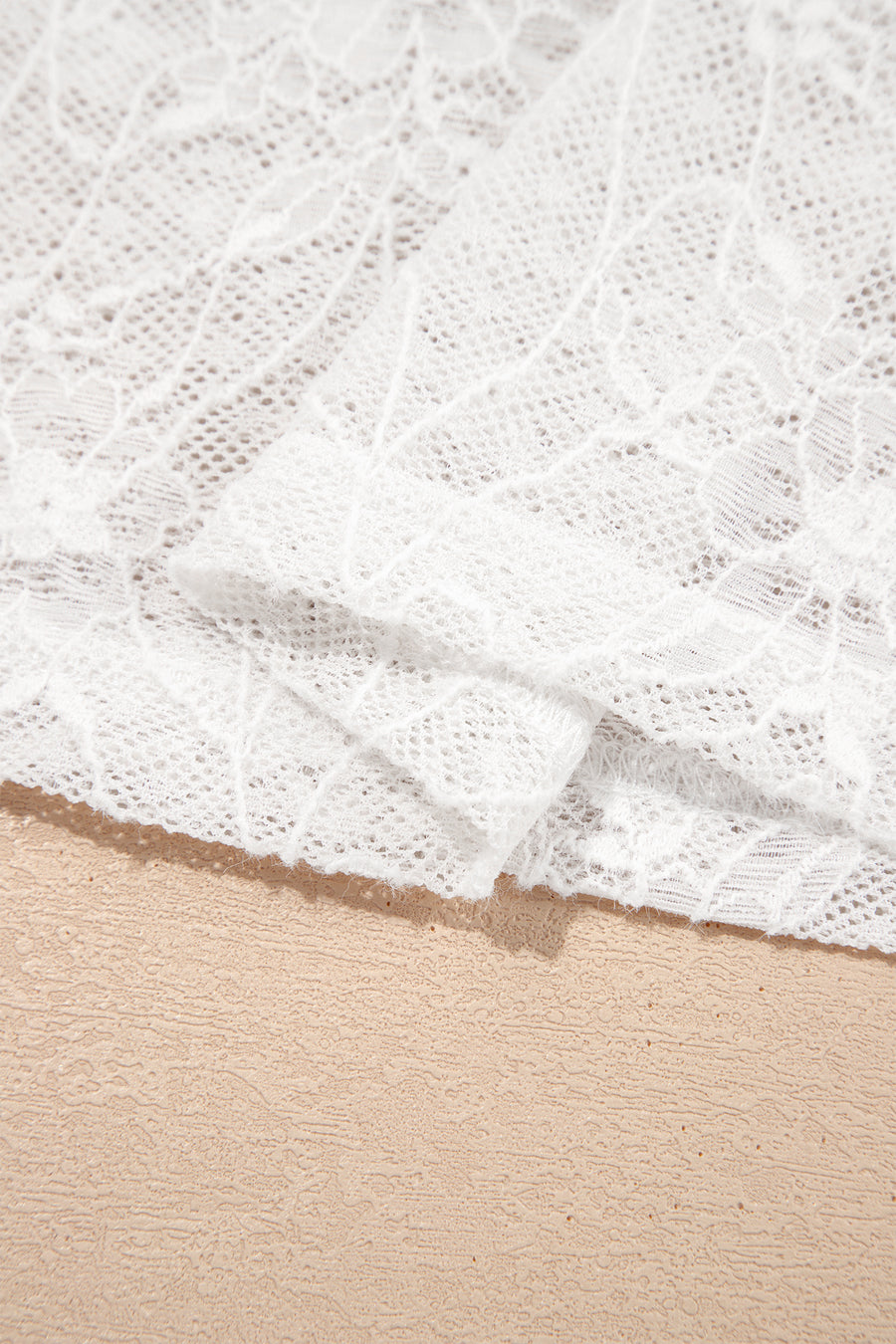 Beige Long Sleeve Sheer Mesh Lace Top