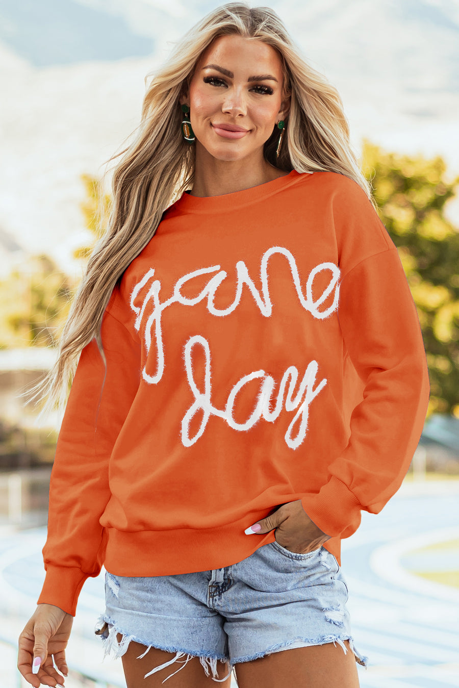 White Tinsel Game Day Drop Shoulder Graphic Sweatshirt