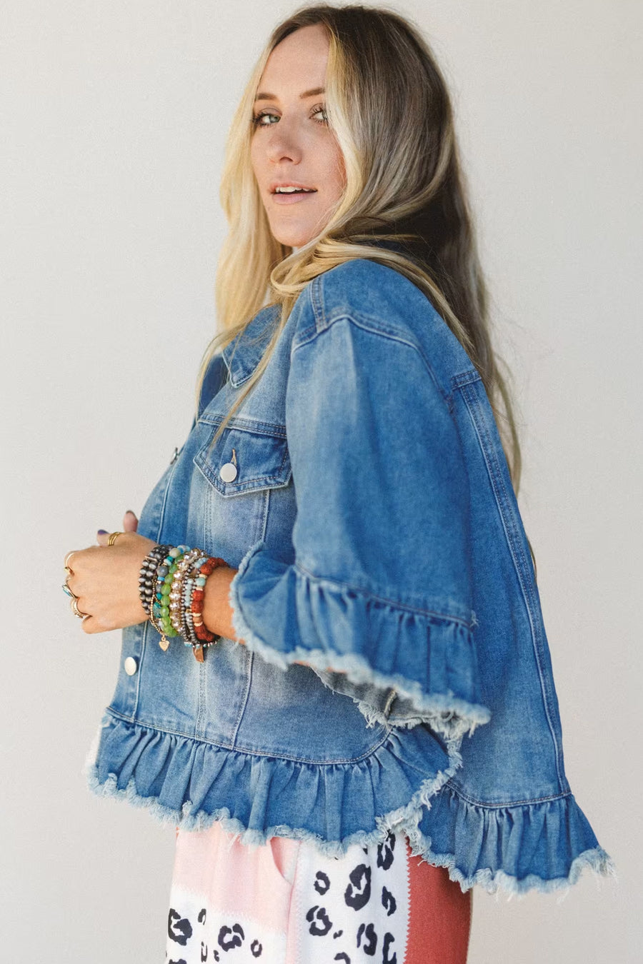 Raw edge finishing detail on half sleeve denim jacket — Fashionfitz UK