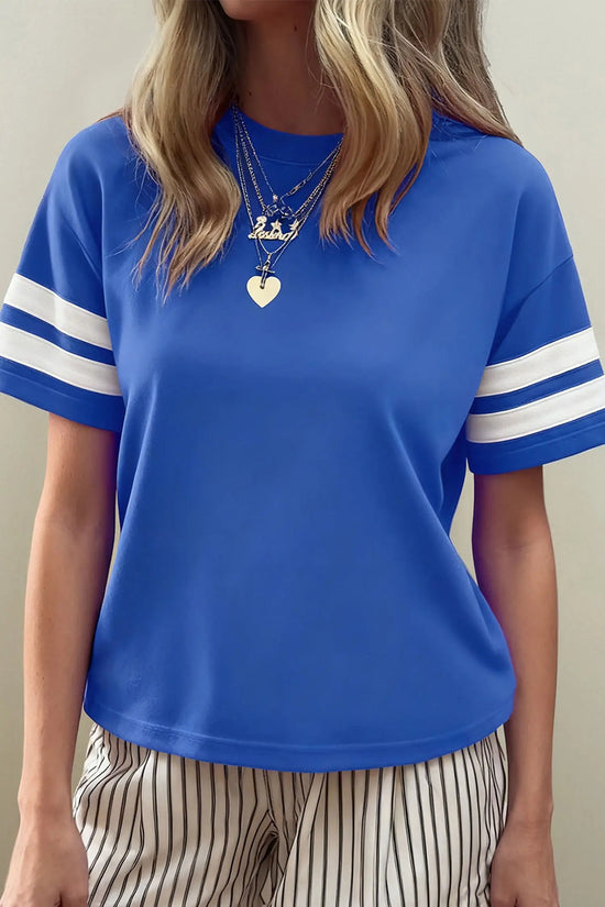 Black varsity striped short sleeve crew neck t shirt