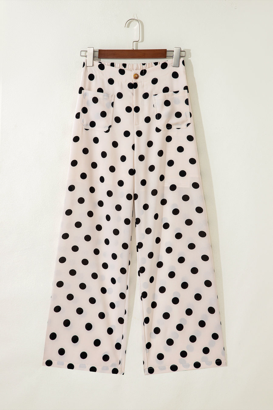 Polka Dot Patched Pocket Elastic Waist Straight Leg Pants