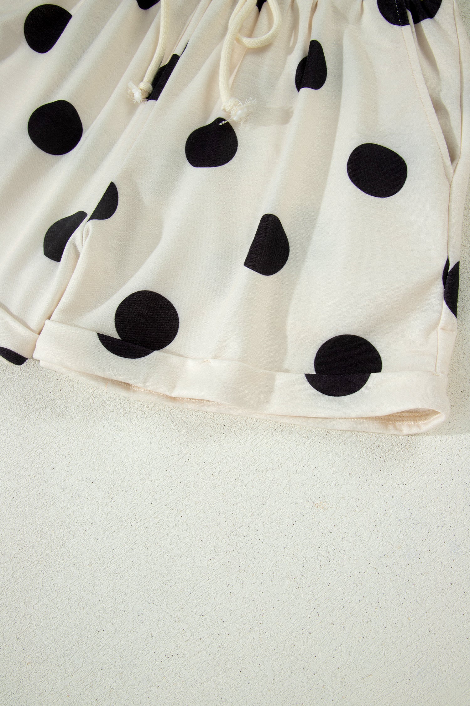 Polka Dot V Neck Short Sleeve Tee High Waist Drawstring Shorts Set