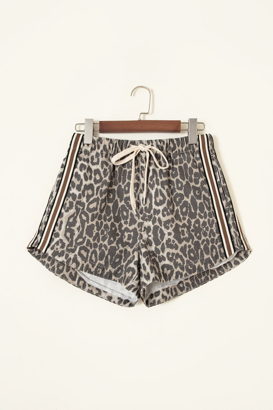 Leopard Stripe Drawstring High Waist Denim Shorts Women UK