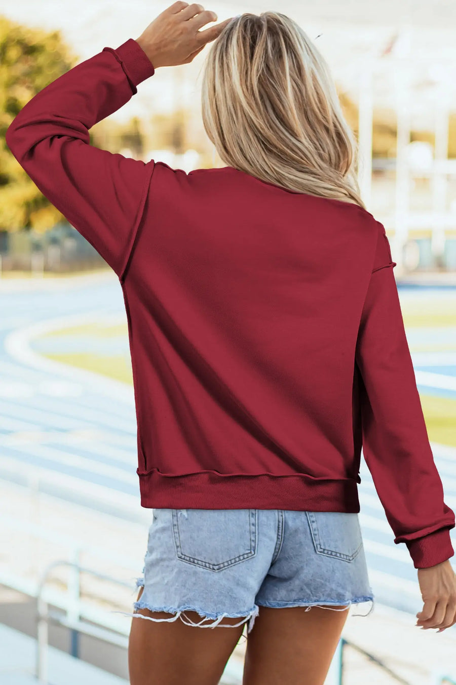 Drop Shoulder Reversible Mock Neck Sweatshirt Women UK