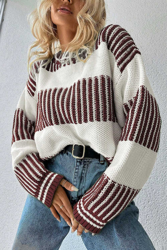 Oversized striped sweater in warm brown tones for autumn layering