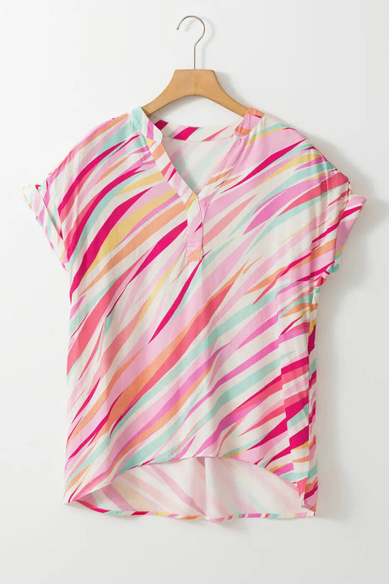 Abstract high low short sleeve blouse | fashionfitz