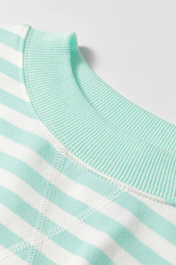 Green stripe ribbed colourblock top and mini skort set back view — Fashionfitz UK